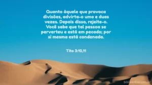 Quanto àquele que provoca divisões, advirta-o uma e duas vezes. Depois disso, rejeite-o. Você sabe que tal pessoa se perverteu e está em pecado; por si mesma está condenada. Tito 3:10,11