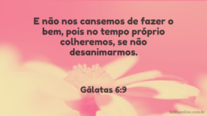 E não nos cansemos de fazer o bem, pois no tempo próprio colheremos, se não desanimarmos. Gálatas 6:9